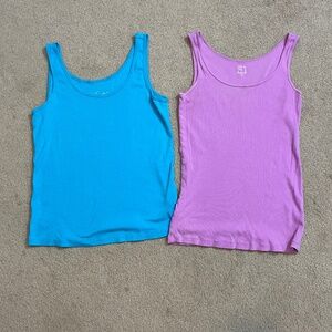 2 Cotton Tank Tops – Purple (Ribbed) & Blue – Size L